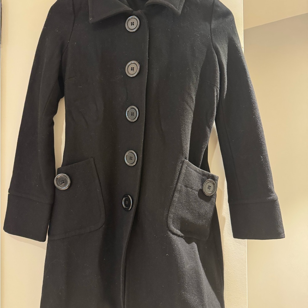 Tulle Felted Wool Button-Up Winter Coat, women’s, black, Size S